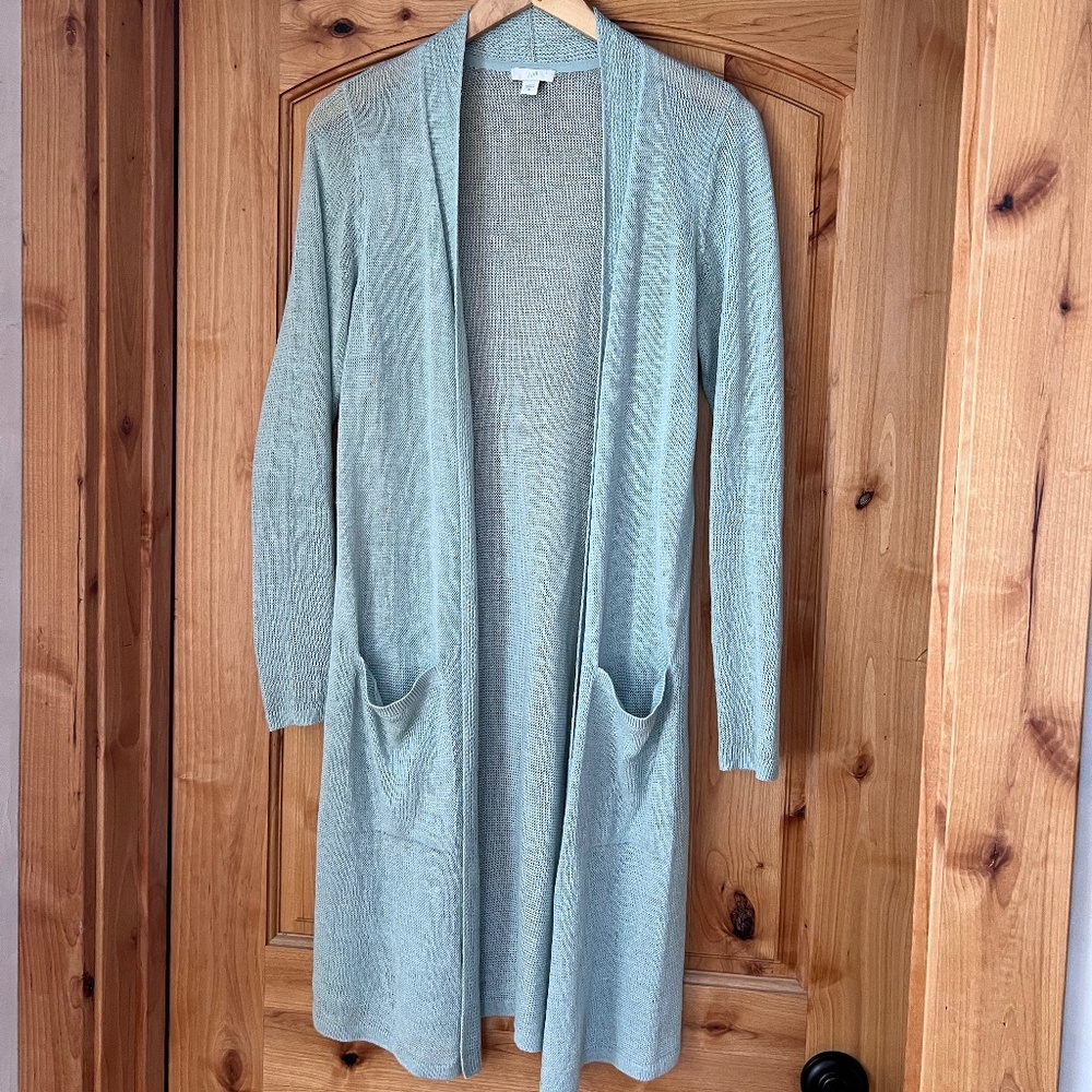 J Jill Long Soft Aqua Cardigan